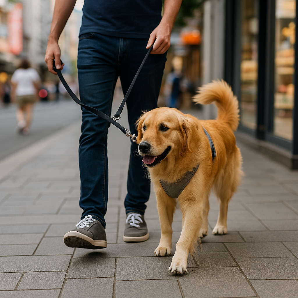 Professional dog trainer working with anxious dog