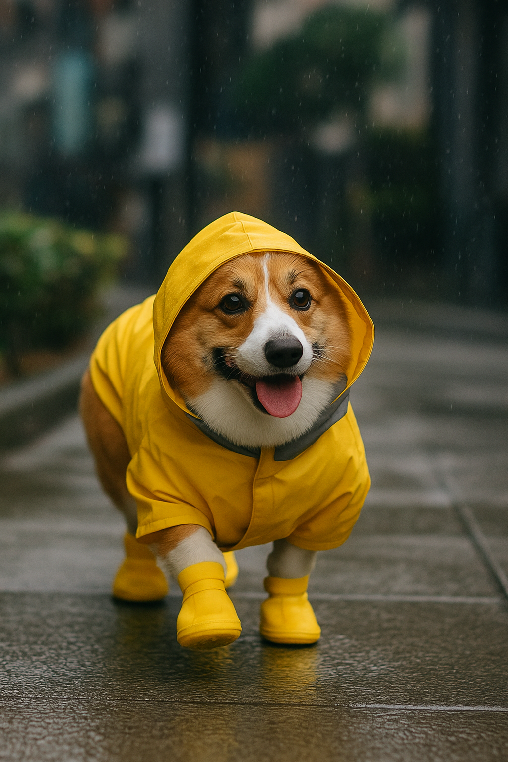 Dog in raincoat and booties - pet street style Taiwan