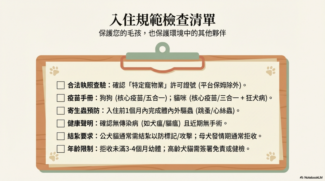 新店寵物旅館入住規範檢查清單